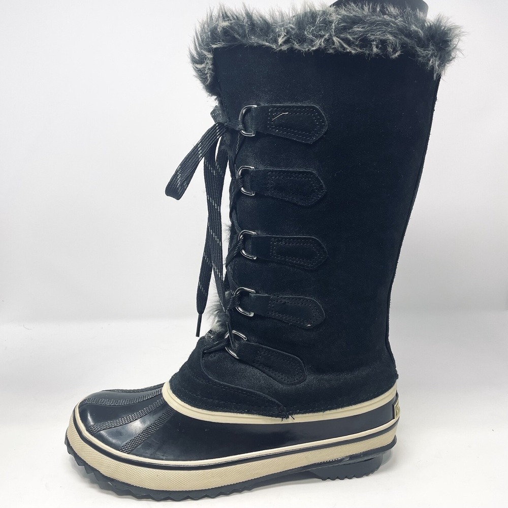 Sporto Blake Boots Women's 9M Black Suede Faux Fur Lace Up Waterproof Knee High